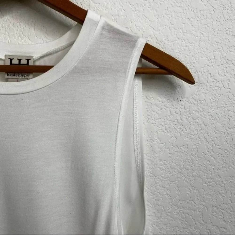 Haute Hippie Mixed Media White Shirttail Hem Tank Top/Cami - Picture 3 of 7